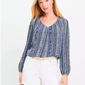 LOFT Navy and White Patterned Blouse